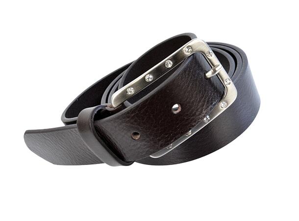 Belte, 3cm m/rektangulær strass-spenne brun 